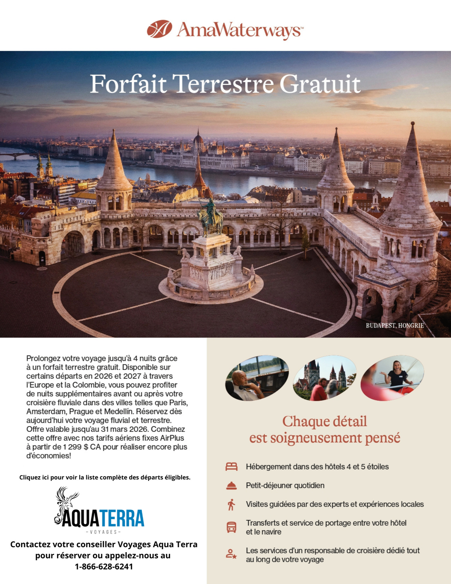 Promotion AmaWaterways Croisière Fluviale - Forfaits Terrestres Gratuits sur certains départs en 2026 et 2027 avec Voyages Aqua Terra Hautes-Laurentides