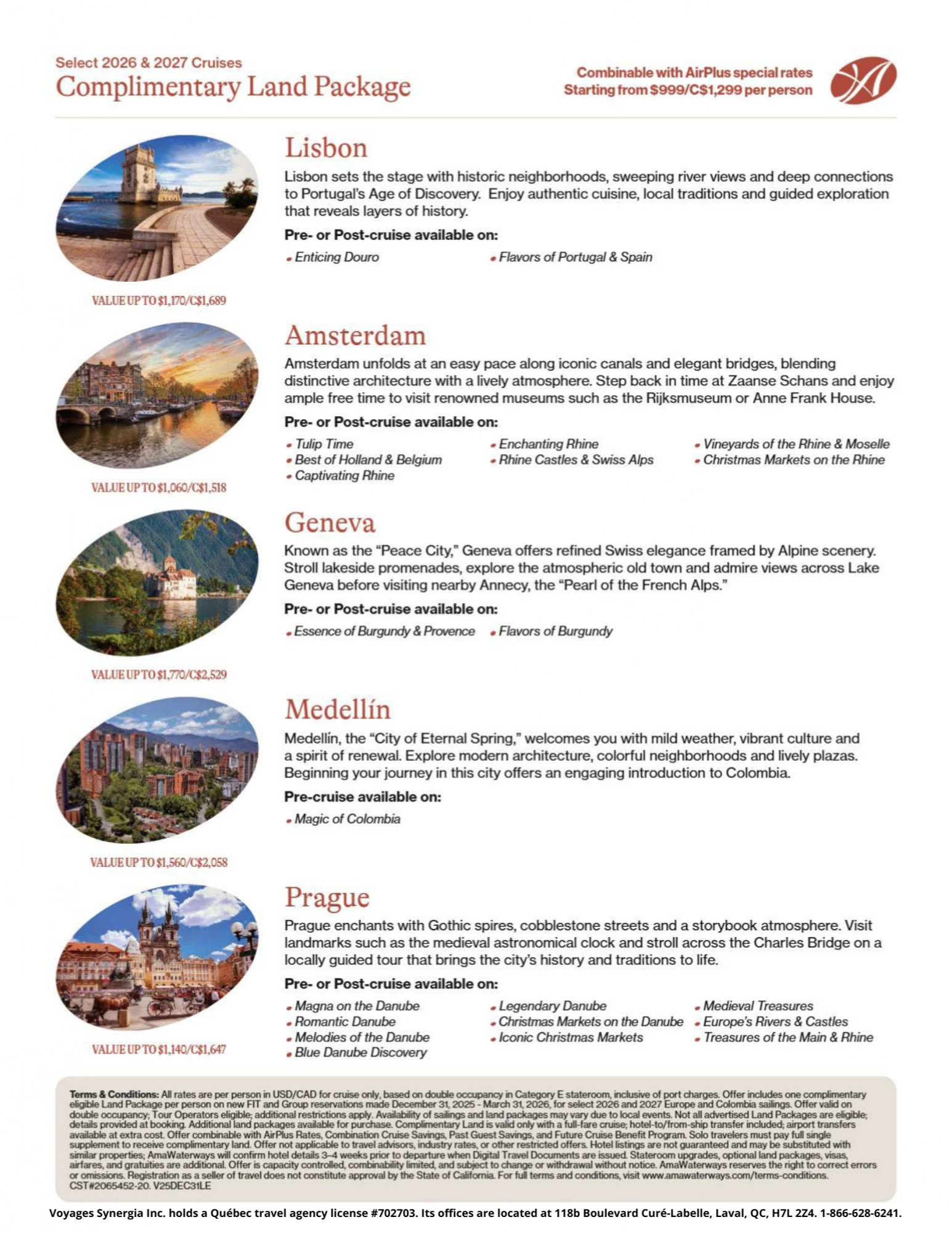 AmaWaterways River Cruise Promotion – Free Land Packages on select 2026 and 2027 departures with Voyages Aqua Terra Hautes-Laurentides