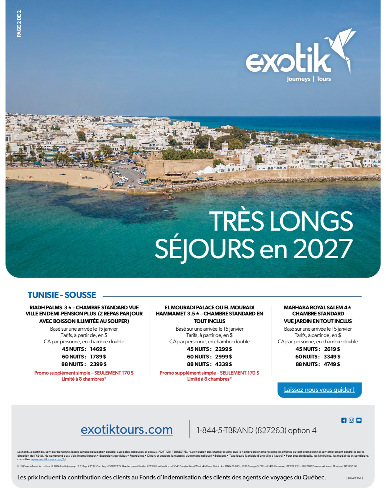 Promotion exotik très longs séjours en Tunésie avec Voyages Aquaterra Hautes-Laurentides