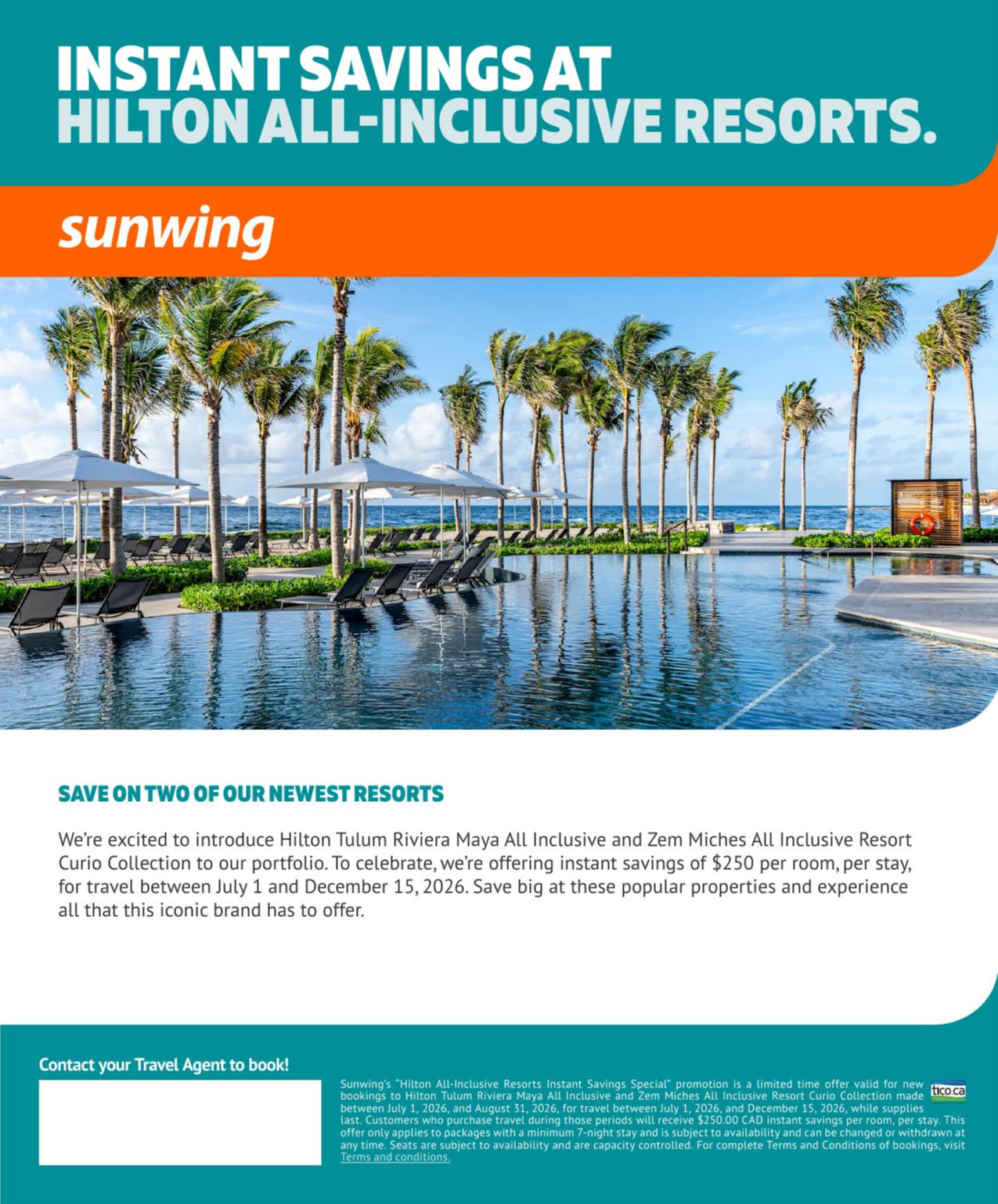 Sunwing Promotion Instant savings at Hilton All-Inclusuve Resorts with Voyages AquaTerra Hautes-Laurentides