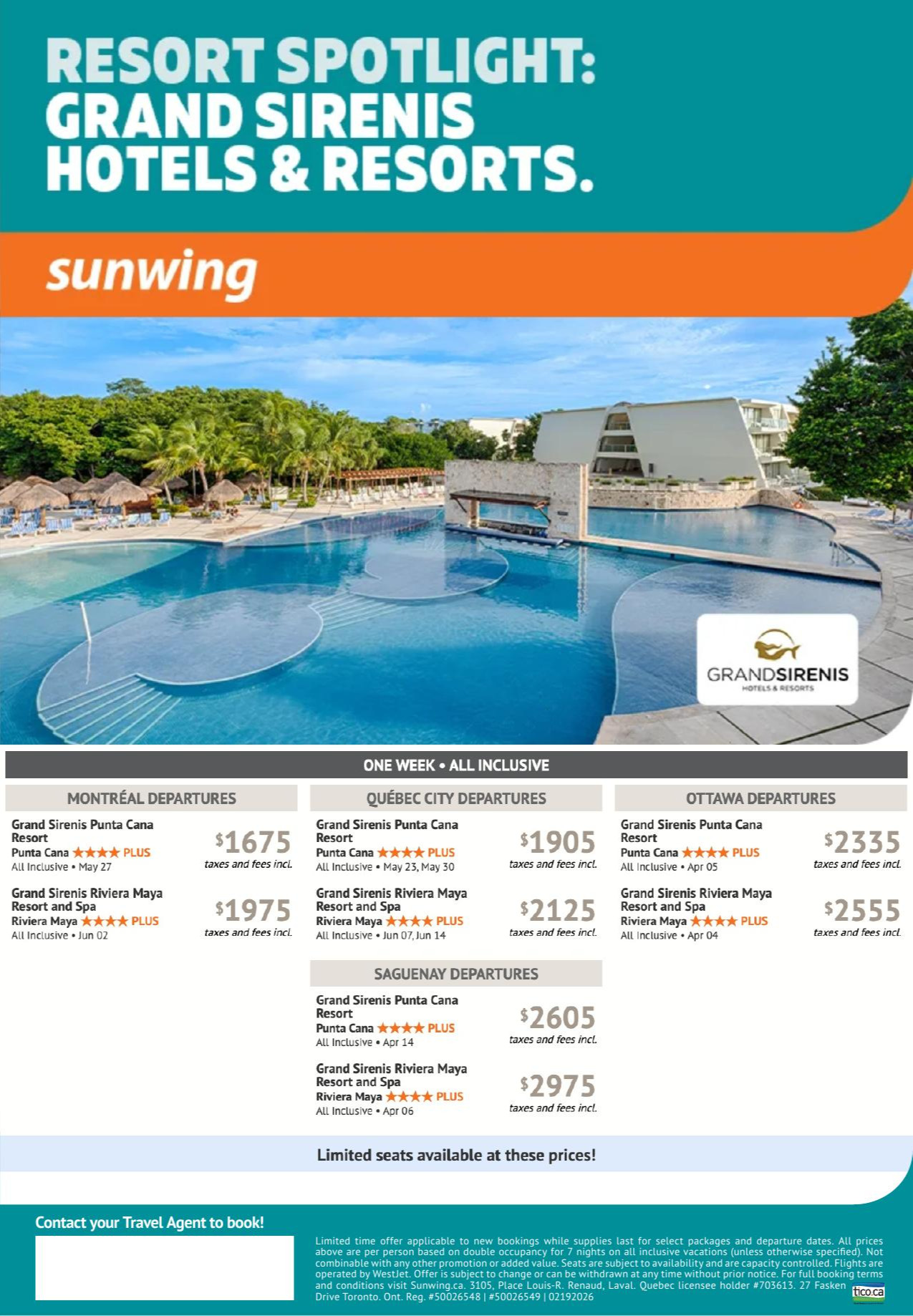 Sunwing vacation Resort Spotilight with AquaTerra Travels : Grand Sirenis Hautes-Laurentides