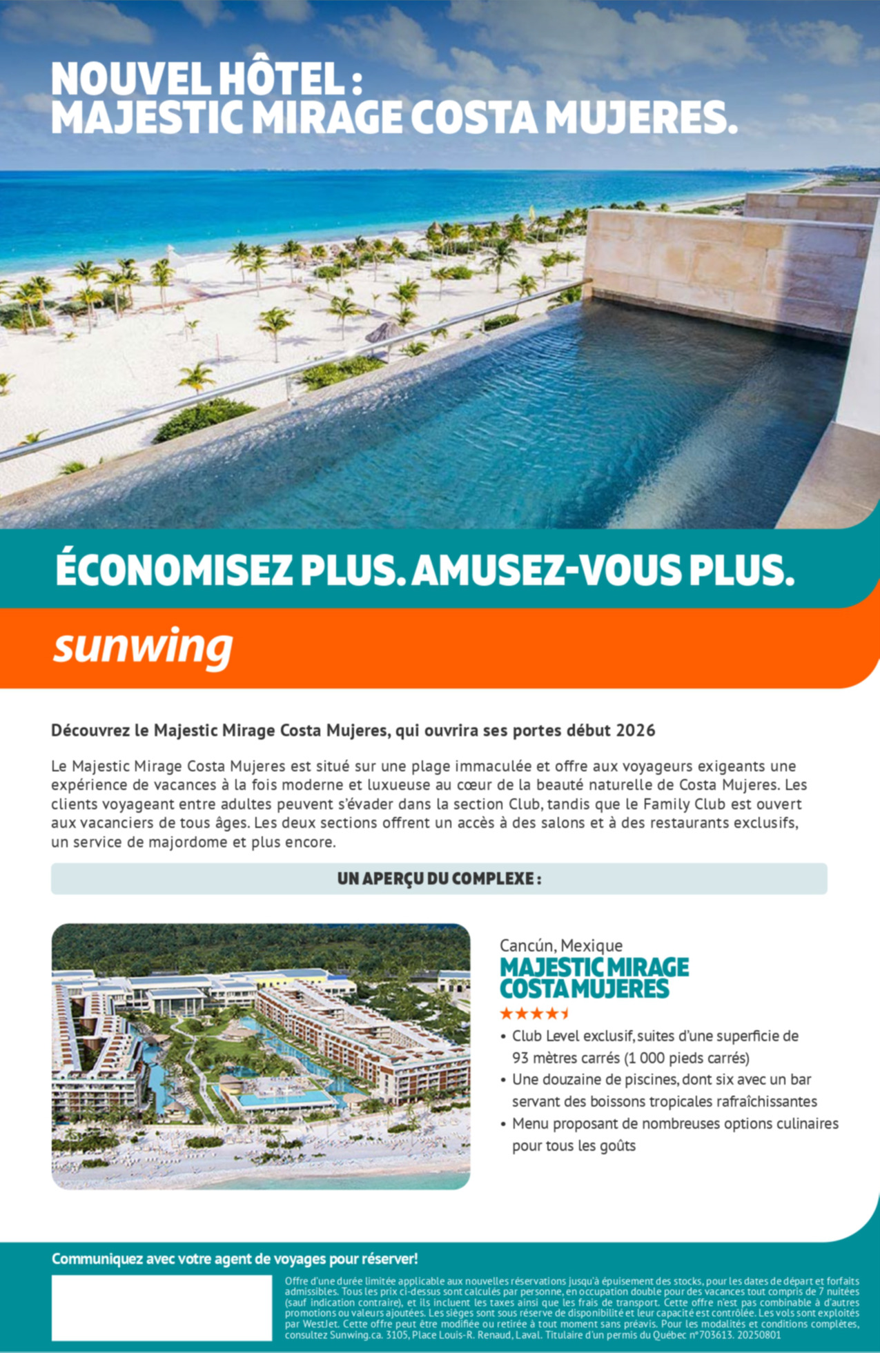 Promotion Vacances Sunwing Nouvel Hôtel : Majestic Mirage Costa Mujeres avec Voyages Hautes-Laurentides