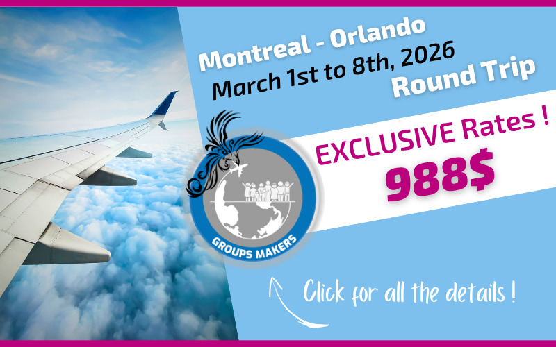 Exclusive rate Voyages Hautes-Laurentides round-trip flight Montreal Orlando from March 1st to 8th, 2026