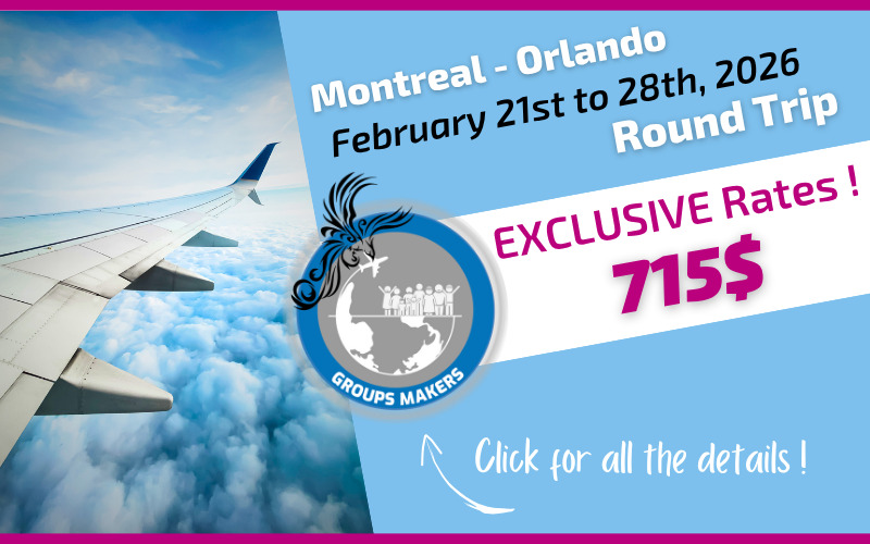 Exclusive rate Voyages Hautes-Laurentides round-trip flight Montreal Orlando from February 21st to 28th, 2026